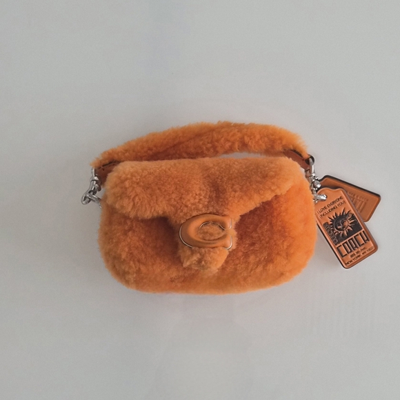 Coach Mandarine Orange Shearling Tabby Crossbody Bag 12 Inch Lil NAS X - Picture 3 of 7